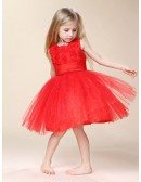 shining Ballroom Short Red Flower Girl Dress with Sash