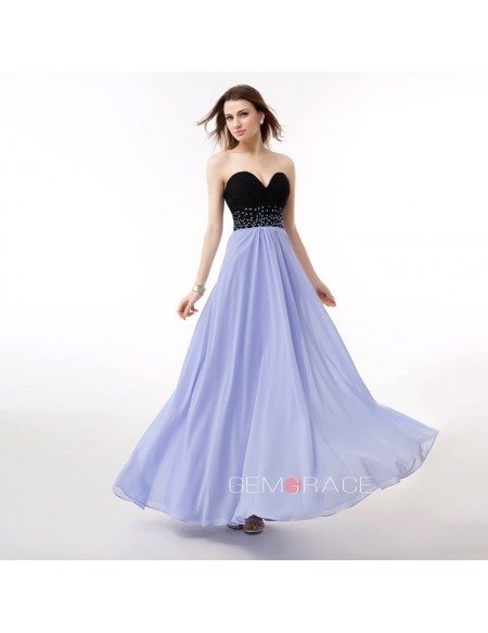 Sweetheart Two-Tone Beaded Empire Waist Long Prom Dress Lavender