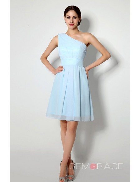 Short One-shoulder Tea-length Dridesmaid Dress