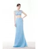 Two-Pieces Scoop Neck Floor-Length Tulle Prom Dress With Beading Sequins