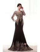 Mermaid Scoop Neck Sweep Train Satin Prom Dress With Beading Appliquer Lace