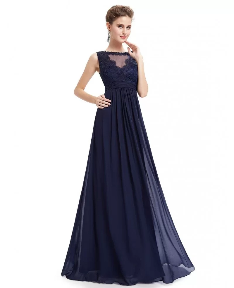 A-line Round Neck Floor-length Chiffon Evening Dress With Lace # ...