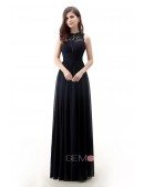 A-Line Scoop Neck Sweep Train Chiffon Prom Dress With Appliquer Lace