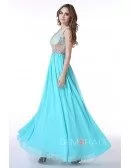 A-Line V-neck Floor-Length Chiffon Prom Dress With Sequins Appliquer Lace