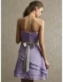 Strapless Ruffled Lavender Chiffon Short Bridesmaid Dress with Sash