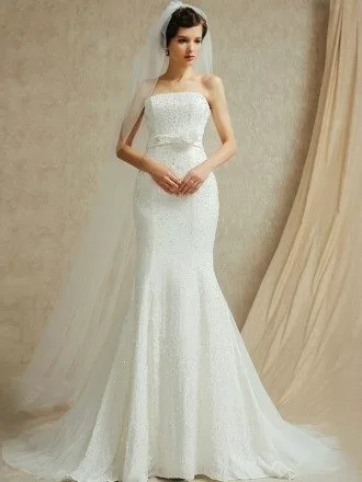 Perfect Fitted Mermaid Strapless Wedding Dress with Beading