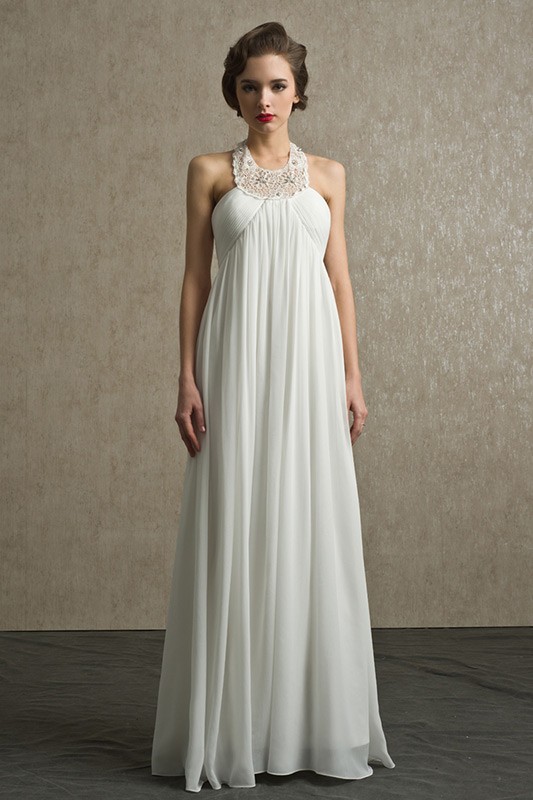 Unique Beaded Long Halter Empire Chiffon Wedding Dress #BS026 $170.8 ...