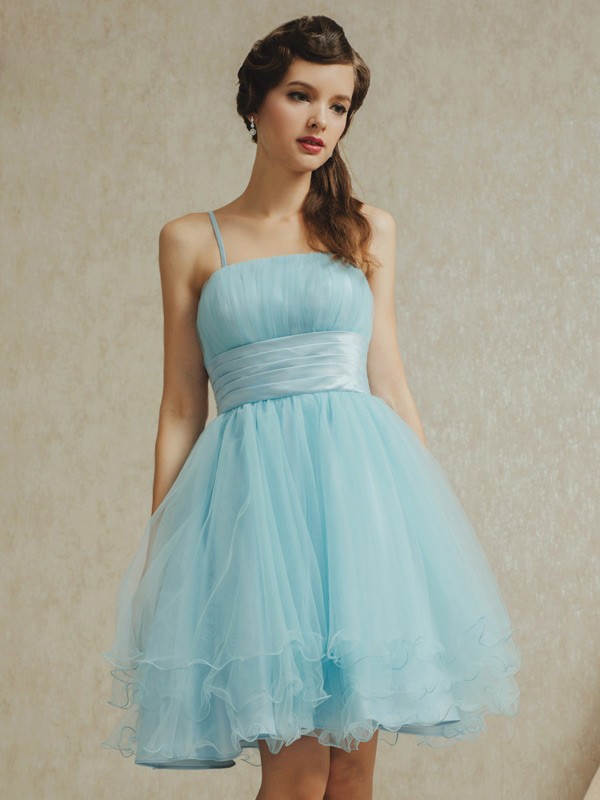 Cute Sky Blue Spaghetti Straps Ballgown Tulle Party Dress #BS028 $109 ...