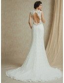 Gorgeous Full Lace Mermaid Wedding Dress Open Back with Train