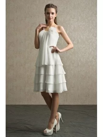 Elegant Ivory Layered Chiffon Short Wedding Dress Ruffles