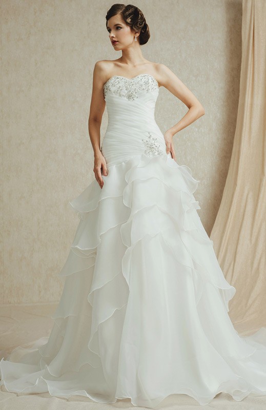 Sparkling Sweetheart Off-The-Shoulder Organza Wedding Dresses Sheath Long With Gem