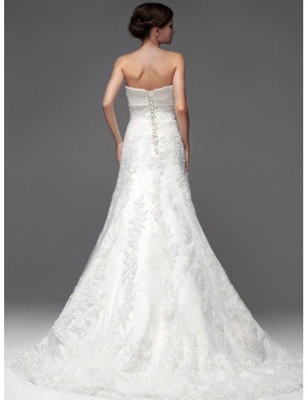 Full Beaded Lace Strapless Trumpet Wedding Dress with Sash