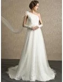Stunning One Strap Full Lace and Tulle Sheer Back Wedding Dress
