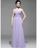 Lavender Beaded Waist Long Strapless Chiffon Bridesmaid Dress