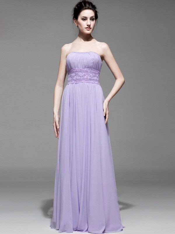 Lavender Beaded Waist Long Strapless Chiffon Bridesmaid Dress #BS057 ...