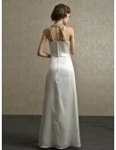 Vintage Sequined Halter Ivory Satin Wedding Dress Floor Length