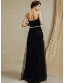 Chic Black Tulle Sweetheart Long Formal Bridal Party Dress