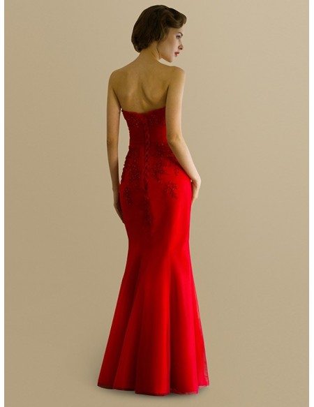 Sweetheart Sequined Lace Long Mermaid Satin Red Bridal Dress