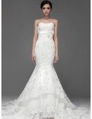 Perfect Mermaid Fitted Full Lace Sweetheart Wedding Dress with Sash