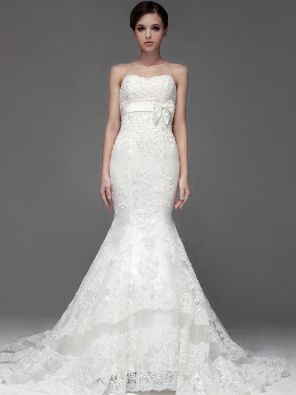 Perfect Mermaid Fitted Full Lace Sweetheart Wedding Dress with Sash # ...