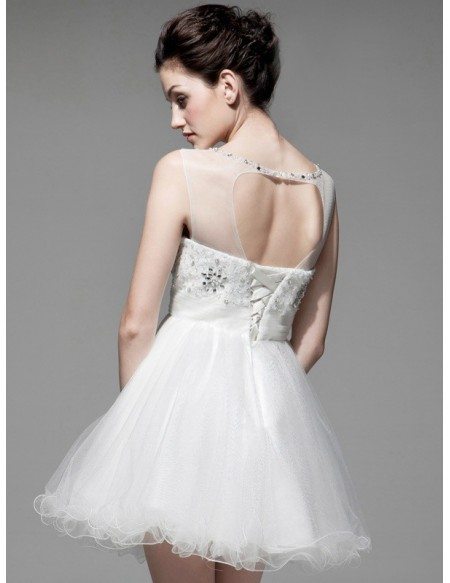 Cute Short Tulle Wedding Dress Open Back with Beading
