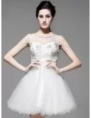 Cute Short Tulle Wedding Dress Open Back with Beading
