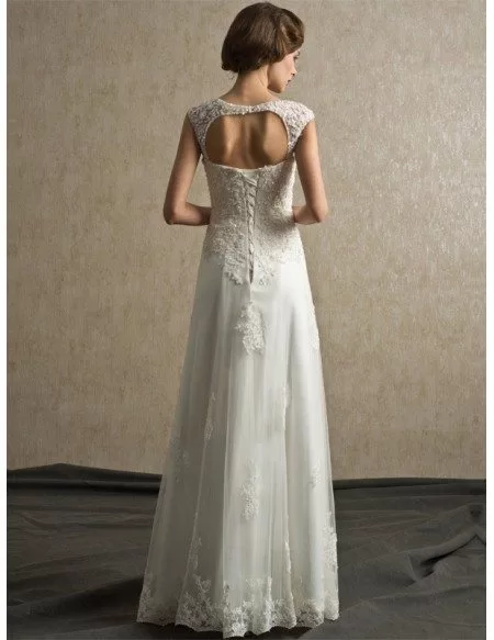 Best Elegant Lace A-line Tulle Wedding Dress Floor Length