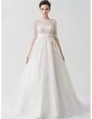 Charming Half Sheer Sleeves Empire Waist Maternity Wedding Dress Lace
