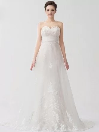 Sweetheart Beaded A-line Lace Tulle Wedding Dress Corset Back