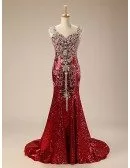 Mermaid Sweetheart Sweep Train Sequined Prom Dress With Beading