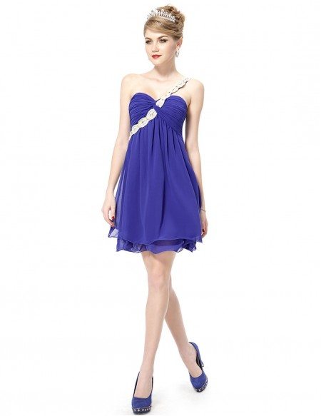 A-line One-shoulder Printed Short Bridesmaid Dress With Beading