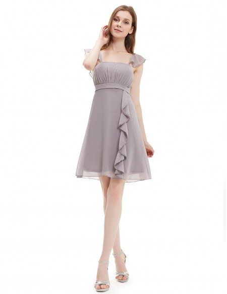 A-line Square Neckline Short Bridesmaid Dress With Cap Sleeves
