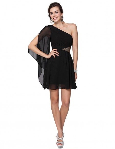 A-line One-shoulder Mini Dress With Sequins