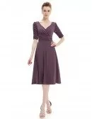 A-line V-neck Knee-length  Pleated Bridesmaid Dress With Sleeves