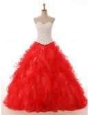 Ball-Gown Sweetheart Sweep Train Tulle Dress With Cascading Ruffles Beading