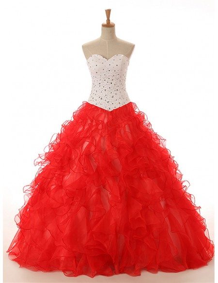 Ball-Gown Sweetheart Sweep Train Tulle Dress With Cascading Ruffles Beading
