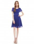 A-line Scoop Neck Knee-length Chiffon Bridesmaid Dress With Short Sleeves