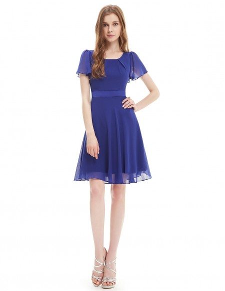 A-line Scoop Neck Knee-length Chiffon Bridesmaid Dress With Short Sleeves