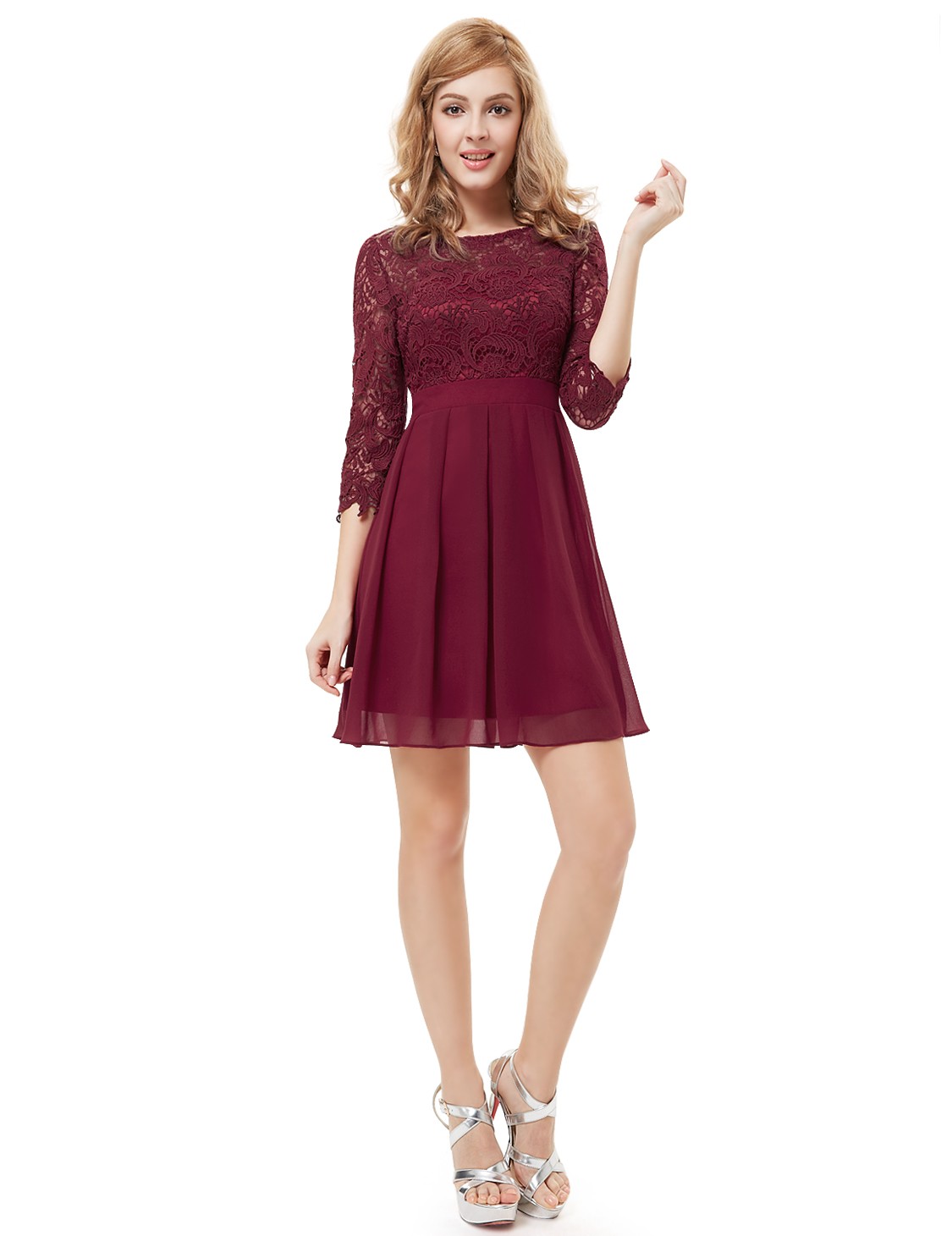 A Line Cute Lace Short Cocktail Dress With Half Sleeves He05075rd 60 3827