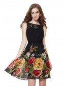 A-line Scoop Neck Short Floral Print Casual Dress for Summer
