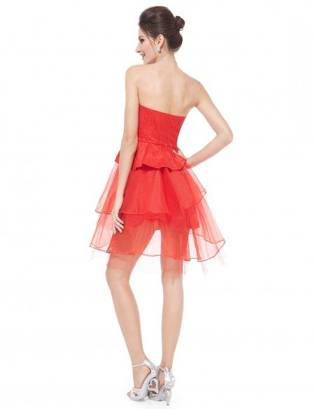 A-line Strapless Short Homecoming Party Dress With Lace