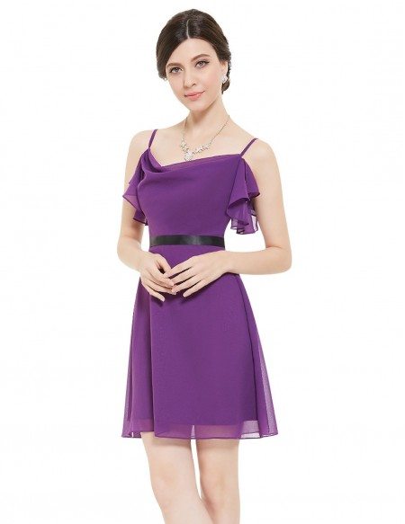 A-line Round Neck Short Bridesmaid Party Dress With Straps