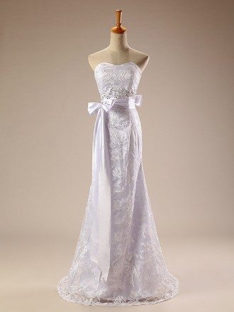 Sweetheart Lace Mermaid Wedding Dress with Bow Sash