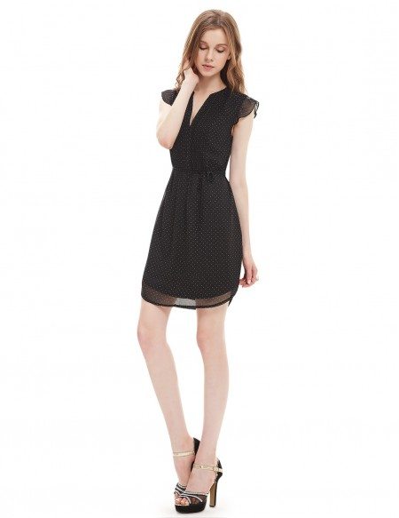 A-line V-neck Short Casual Dress With Cap Sleeves