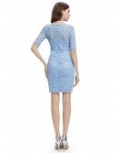 Sheath Round Neck Short Lace Party Dress With Sleeves
