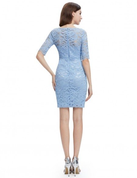 Sheath Round Neck Short Lace Party Dress With Sleeves