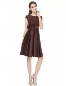 A-line Round Neck Knee-length Satin Party Dress With Cap Sleeves