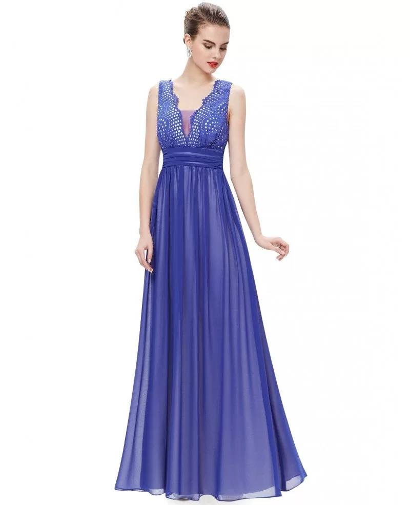 A-line V-neck Floor-length Formal Evening Dress With Lace #HE08019BK ...