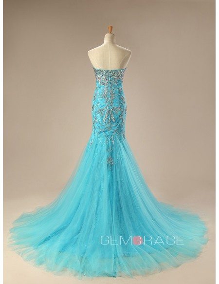 Mermaid Sweetheart ChapleTrain Tulle Prom Dress With Beading Sequins