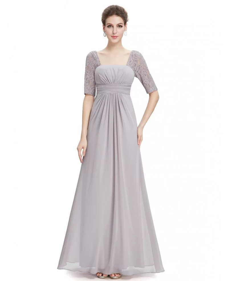 Empire Square Neckline Floor-length Bridesmaid Dress With Lace Sleeves ...